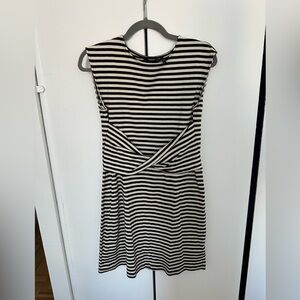 Theory Black and White Striped mini Dress twist waist size small
